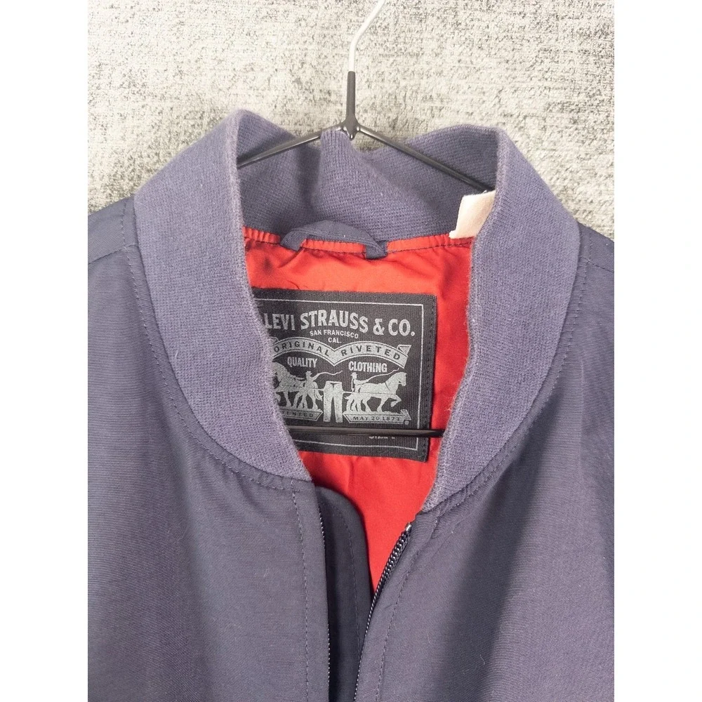 Levis Bomber Jacket Mens L Blue Full Zip Solid Casual‎ Logo Cotton Blend